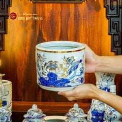 [Set Cơ Bản] Bộ Đồ Thờ Thần Tài Thổ Địa Men Lam Vẽ Vàng (9 món)