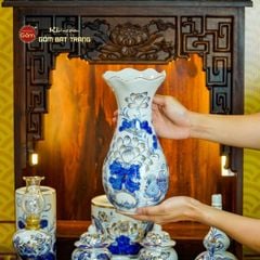 [Set Cơ Bản] Bộ Đồ Thờ Thần Tài Thổ Địa Men Lam Vẽ Vàng (9 món)