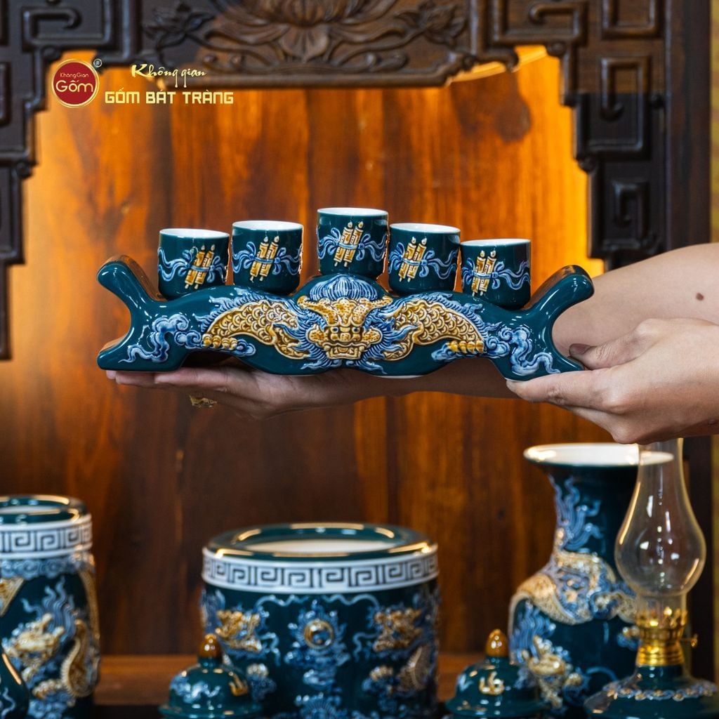 [Set Cơ Bản] Bộ Đồ Thờ Thần Tài Thổ Địa Men Lục (9 món)