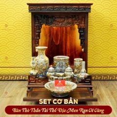 [Set Cơ Bản] Bộ Đồ Thờ Thần Tài Thổ Địa Men Rạn Vẽ Vàng (9 món)
