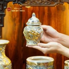 [Set Cơ Bản] Bộ Đồ Thờ Thần Tài Thổ Địa Men Rạn Vẽ Vàng (9 món)