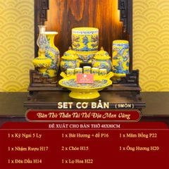 [Set Cơ Bản] Bộ Đồ Thờ Thần Tài Thổ Địa Men Vàng (9 món)