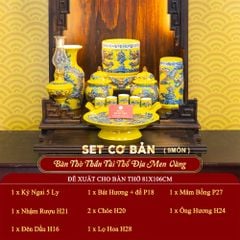 [Set Cơ Bản] Bộ Đồ Thờ Thần Tài Thổ Địa Men Vàng (9 món)
