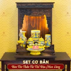 [Set Cơ Bản] Bộ Đồ Thờ Thần Tài Thổ Địa Men Vàng (9 món)