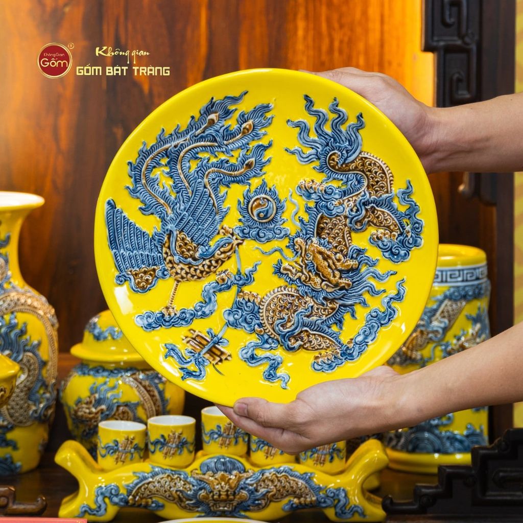 [Set Cơ Bản] Bộ Đồ Thờ Thần Tài Thổ Địa Men Vàng (9 món)