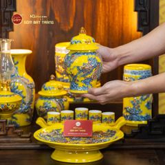 [Set Cơ Bản] Bộ Đồ Thờ Thần Tài Thổ Địa Men Vàng (9 món)