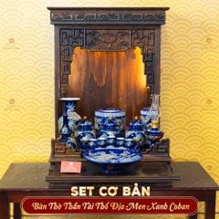 [Set Cơ Bản] Bộ Đồ Thờ Thần Tài Thổ Địa Men Xanh Coban (9 món)
