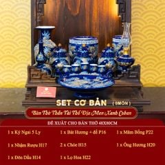 [Set Cơ Bản] Bộ Đồ Thờ Thần Tài Thổ Địa Men Xanh Coban (9 món)
