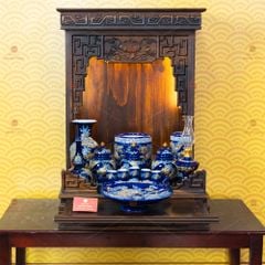 [Set Cơ Bản] Bộ Đồ Thờ Thần Tài Thổ Địa Men Xanh Coban (9 món)