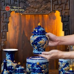 [Set Cơ Bản] Bộ Đồ Thờ Thần Tài Thổ Địa Men Xanh Coban (9 món)