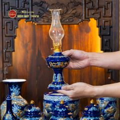 [Set Cơ Bản] Bộ Đồ Thờ Thần Tài Thổ Địa Men Xanh Coban (9 món)