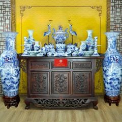 [Set Hào Gia] Bộ Đồ Thờ Gia Tiên Men Lam (34 món)