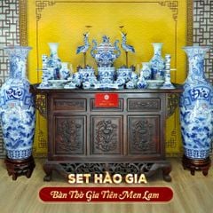 [Set Hào Gia] Bộ Đồ Thờ Gia Tiên Men Lam (34 món)