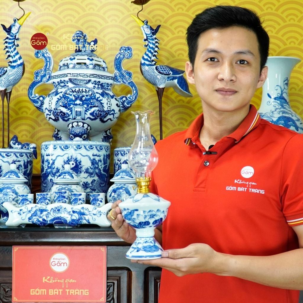 [Set Hào Gia] Bộ Đồ Thờ Gia Tiên Men Lam (34 món)