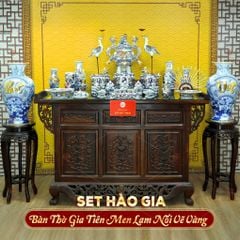 [Set Hào Gia] Bộ Đồ Thờ Gia Tiên Men Lam Nổi Vẽ Vàng (29 món)