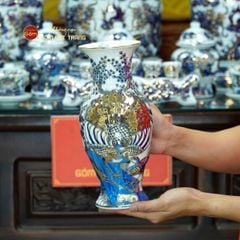 [Set Hào Gia] Bộ Đồ Thờ Gia Tiên Men Lam Nổi Vẽ Vàng (29 món)