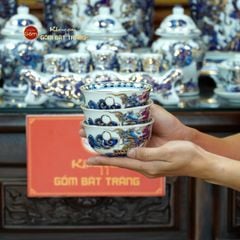 [Set Hào Gia] Bộ Đồ Thờ Gia Tiên Men Lam Nổi Vẽ Vàng (29 món)