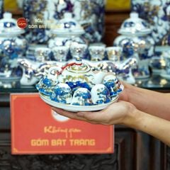 [Set Hào Gia] Bộ Đồ Thờ Gia Tiên Men Lam Nổi Vẽ Vàng (29 món)