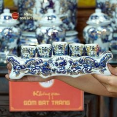 [Set Hào Gia] Bộ Đồ Thờ Gia Tiên Men Lam Nổi Vẽ Vàng (29 món)