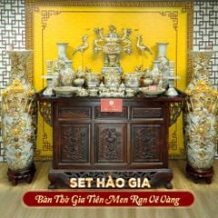 [Set Hào Gia] Bộ Đồ Thờ Gia Tiên Men Rạn Vẽ Vàng (30 món)