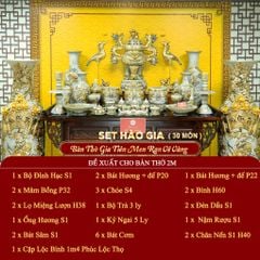 [Set Hào Gia] Bộ Đồ Thờ Gia Tiên Men Rạn Vẽ Vàng (30 món)