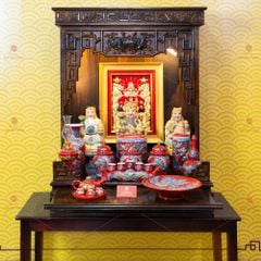 [Set Hào Gia] Bộ Đồ Thờ Thần Tài Thổ Địa Men Đỏ (14 món)