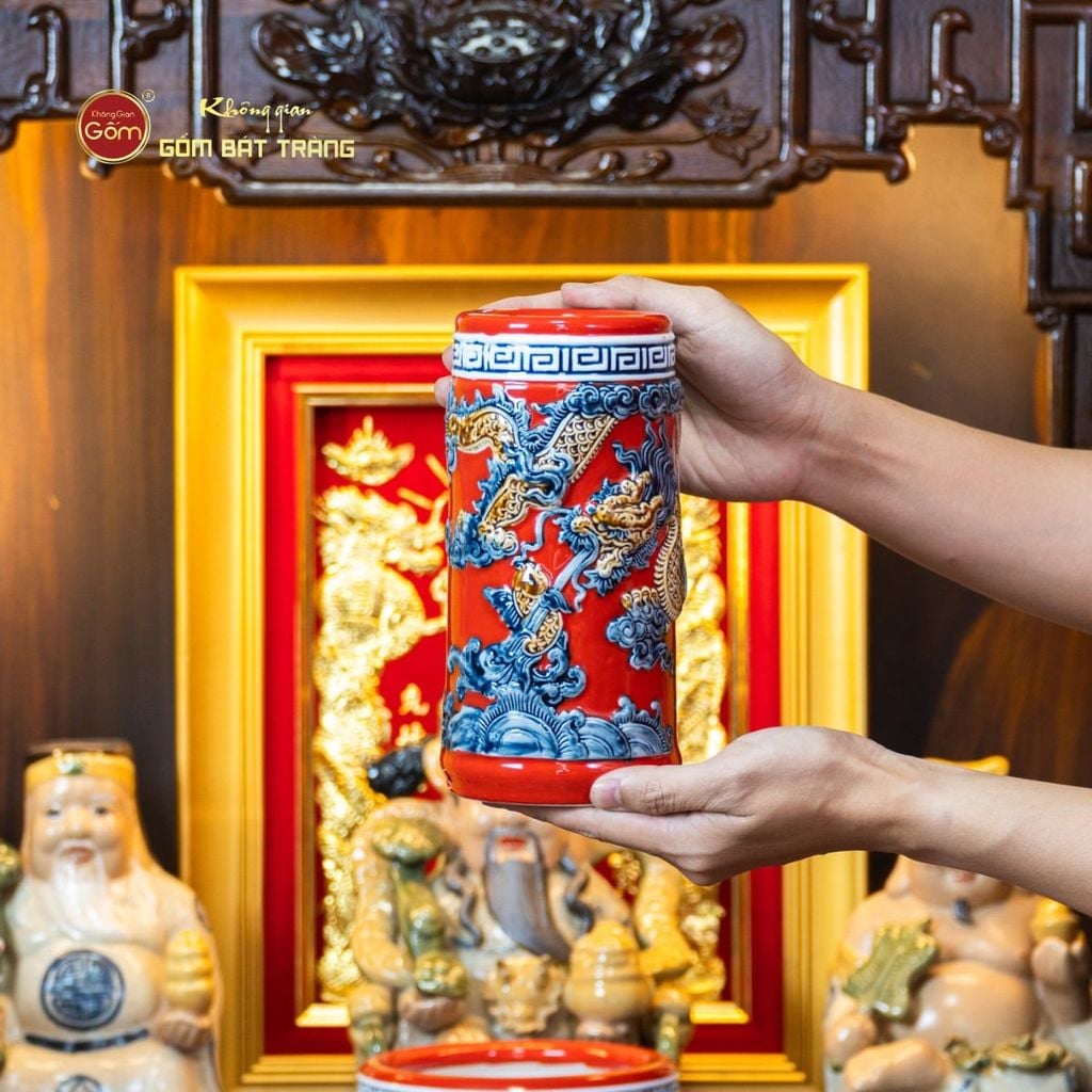 [Set Hào Gia] Bộ Đồ Thờ Thần Tài Thổ Địa Men Đỏ (14 món)