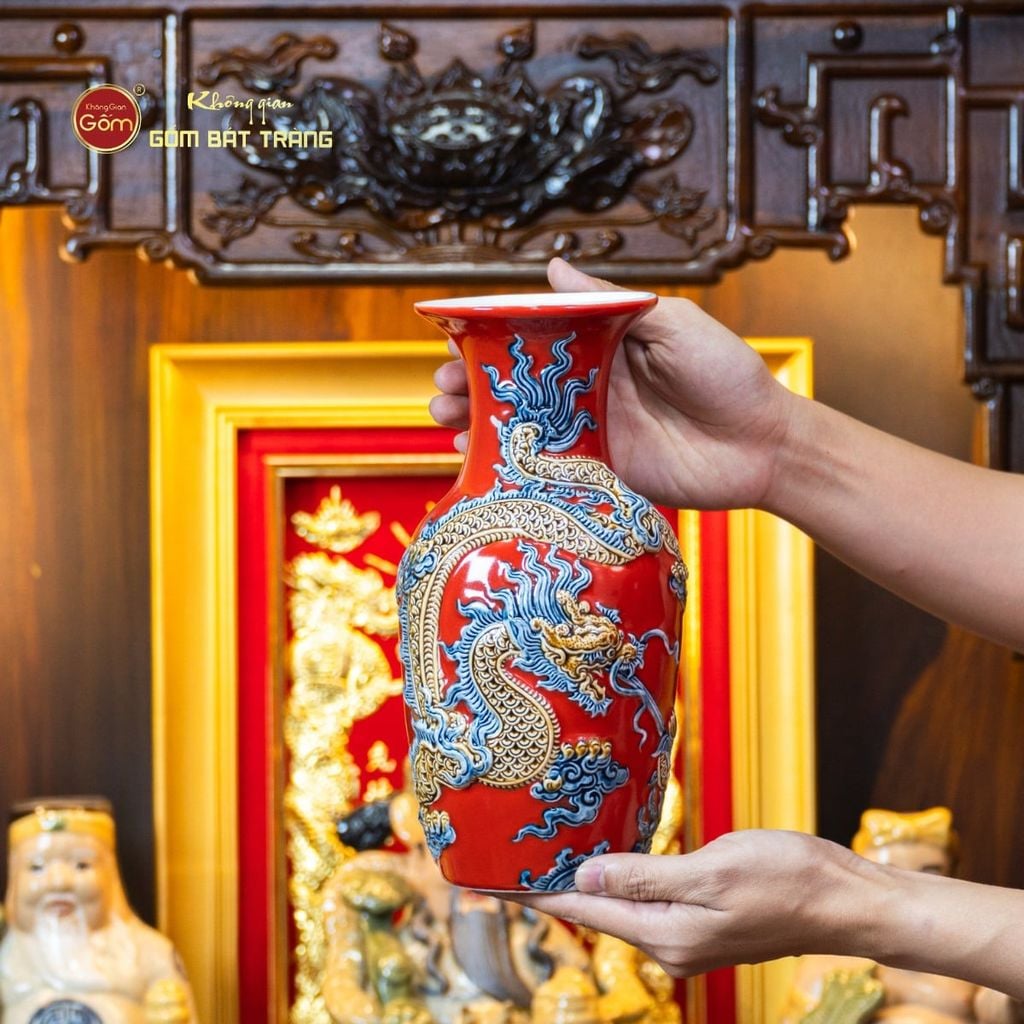 [Set Hào Gia] Bộ Đồ Thờ Thần Tài Thổ Địa Men Đỏ (14 món)