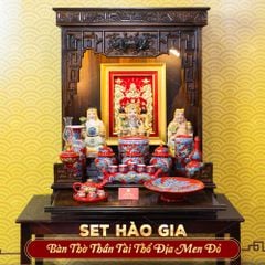 [Set Hào Gia] Bộ Đồ Thờ Thần Tài Thổ Địa Men Đỏ (14 món)