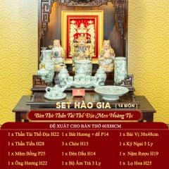 [Set Hào Gia] Bộ Đồ Thờ Thần Tài Thổ Địa Men Hoàng Tộc Vẽ Vàng (14 món)