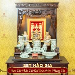 [Set Hào Gia] Bộ Đồ Thờ Thần Tài Thổ Địa Men Hoàng Tộc Vẽ Vàng (14 món)