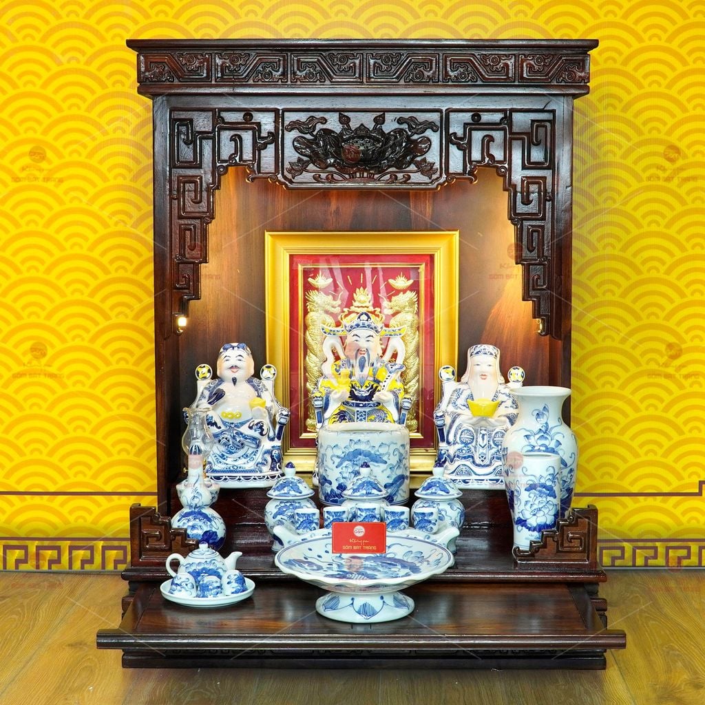 [Set Hào Gia] Bộ Đồ Thờ Thần Tài Thổ Địa Men Lam (14 món)