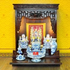 [Set Hào Gia] Bộ Đồ Thờ Thần Tài Thổ Địa Men Lam (14 món)