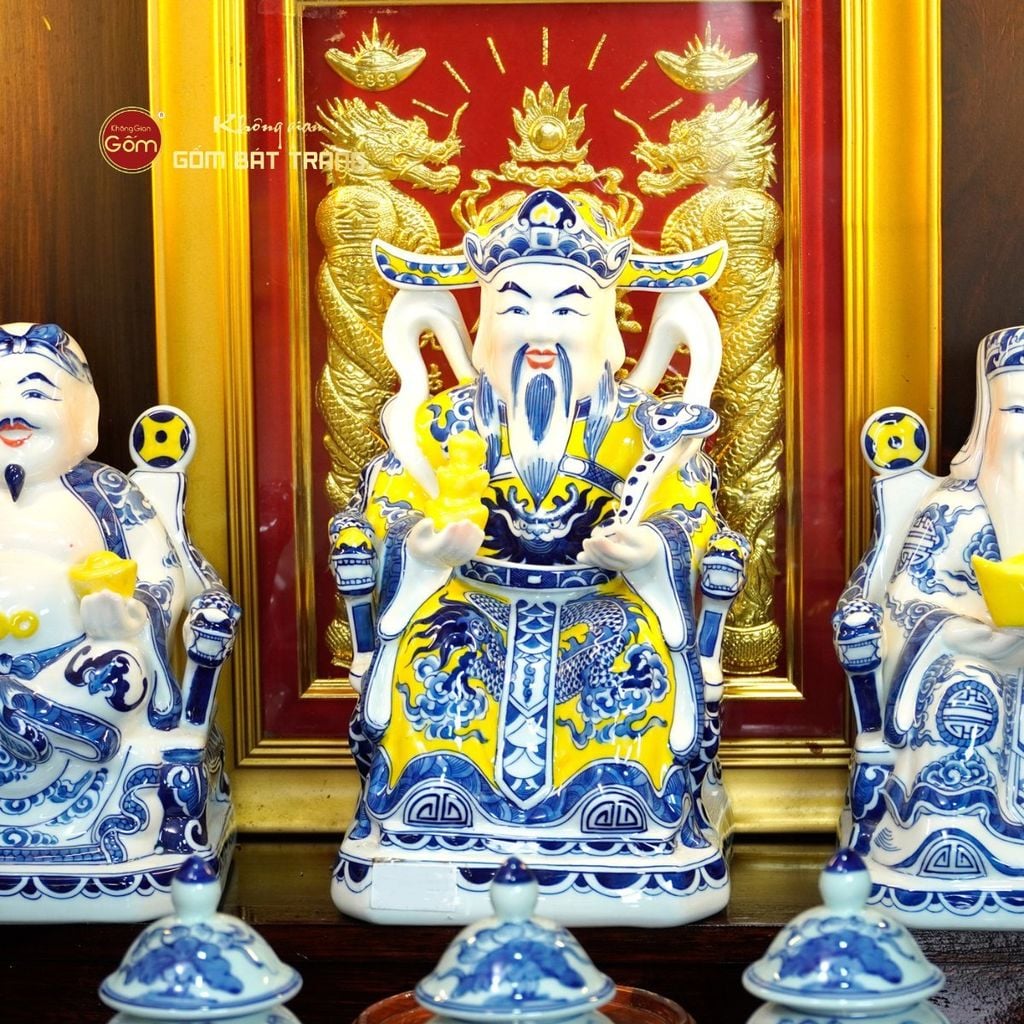 [Set Hào Gia] Bộ Đồ Thờ Thần Tài Thổ Địa Men Lam (14 món)