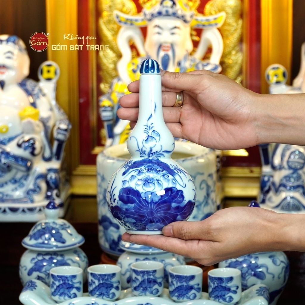 [Set Hào Gia] Bộ Đồ Thờ Thần Tài Thổ Địa Men Lam (14 món)