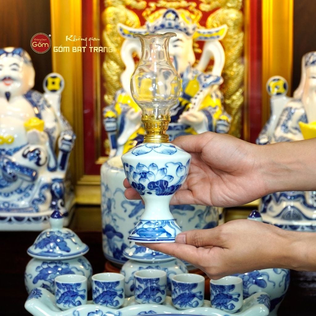 [Set Hào Gia] Bộ Đồ Thờ Thần Tài Thổ Địa Men Lam (14 món)