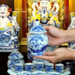 [Set Hào Gia] Bộ Đồ Thờ Thần Tài Thổ Địa Men Lam (14 món)