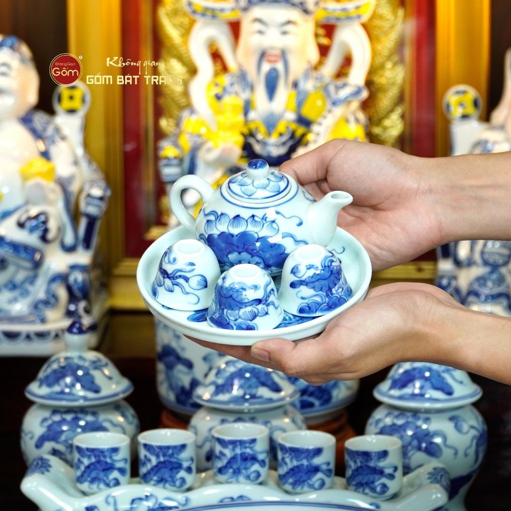 [Set Hào Gia] Bộ Đồ Thờ Thần Tài Thổ Địa Men Lam (14 món)