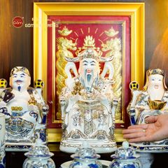 [Set Hào Gia] Bộ Đồ Thờ Thần Tài Thổ Địa Men Lam Vẽ Vàng (14 món)