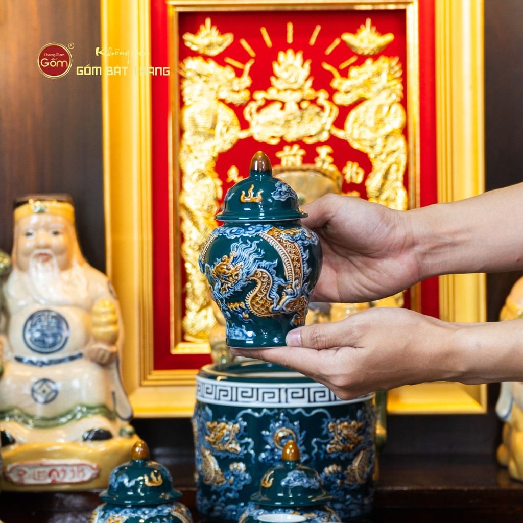 [Set Hào Gia] Bộ Đồ Thờ Thần Tài Thổ Địa Men Lục (14 món)