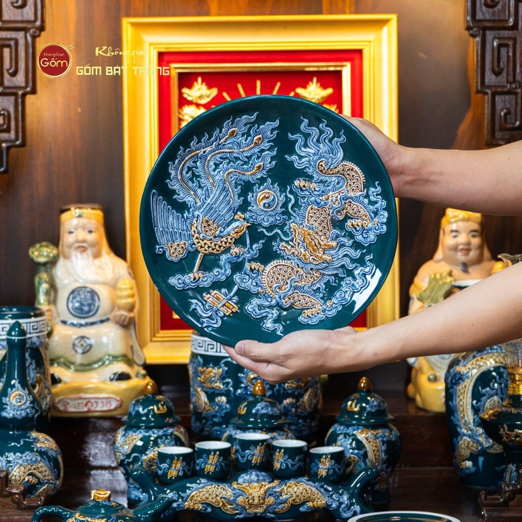 [Set Hào Gia] Bộ Đồ Thờ Thần Tài Thổ Địa Men Lục (14 món)