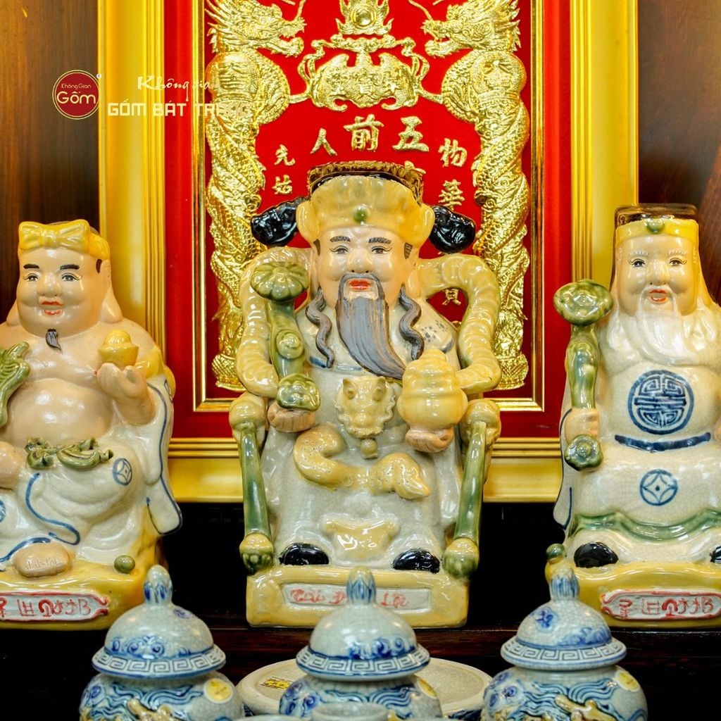 [Set Hào Gia] Bộ Đồ Thờ Thần Tài Thổ Địa Men Rạn (14 món)