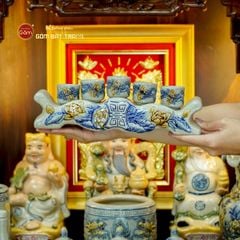 [Set Hào Gia] Bộ Đồ Thờ Thần Tài Thổ Địa Men Rạn (14 món)