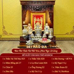 [Set Hào Gia] Bộ Đồ Thờ Thần Tài Thổ Địa Men Rạn Vẽ Vàng (14 món)
