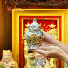 [Set Hào Gia] Bộ Đồ Thờ Thần Tài Thổ Địa Men Rạn Vẽ Vàng (14 món)