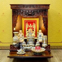 [Set Hào Gia] Bộ Đồ Thờ Thần Tài Thổ Địa Men Rạn Vẽ Vàng (14 món)