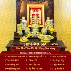 [Set Hào Gia] Bộ Đồ Thờ Thần Tài Thổ Địa Men Vàng (14 món)
