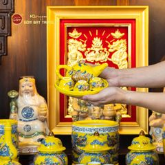[Set Hào Gia] Bộ Đồ Thờ Thần Tài Thổ Địa Men Vàng (14 món)