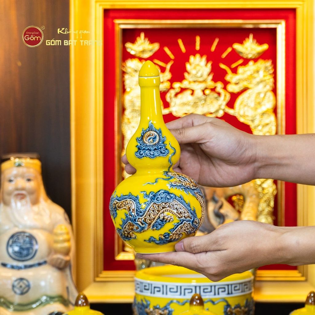 [Set Hào Gia] Bộ Đồ Thờ Thần Tài Thổ Địa Men Vàng (14 món)