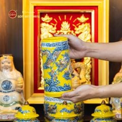 [Set Hào Gia] Bộ Đồ Thờ Thần Tài Thổ Địa Men Vàng (14 món)